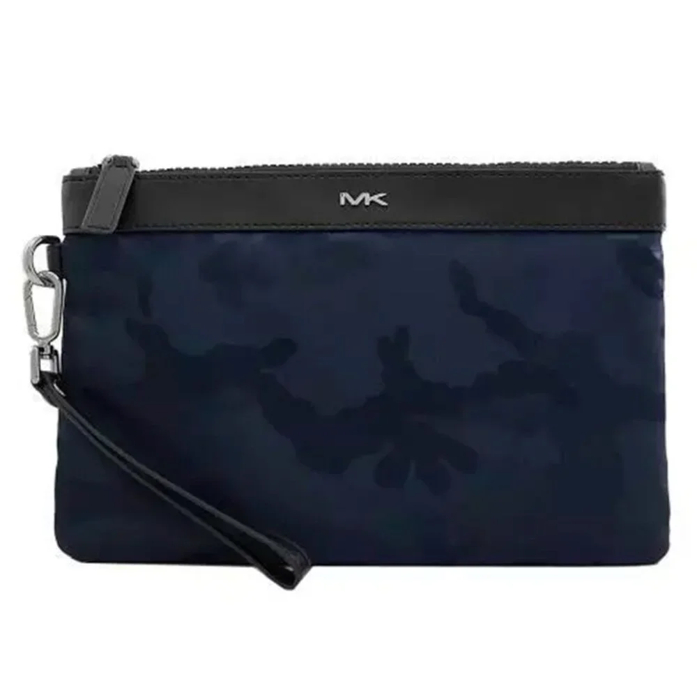 S Michael Kors Kent Nylon Camo Indigo Jacquard Travel Pouch 37S0LACU2U Navy $198